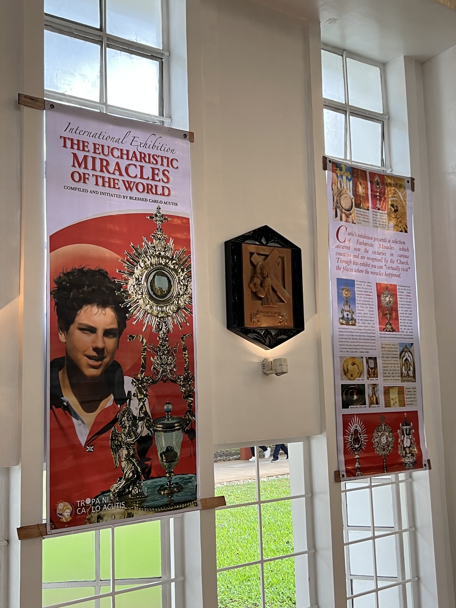 Blessed Carlo Acutis tarps in the St Kostka Chapel