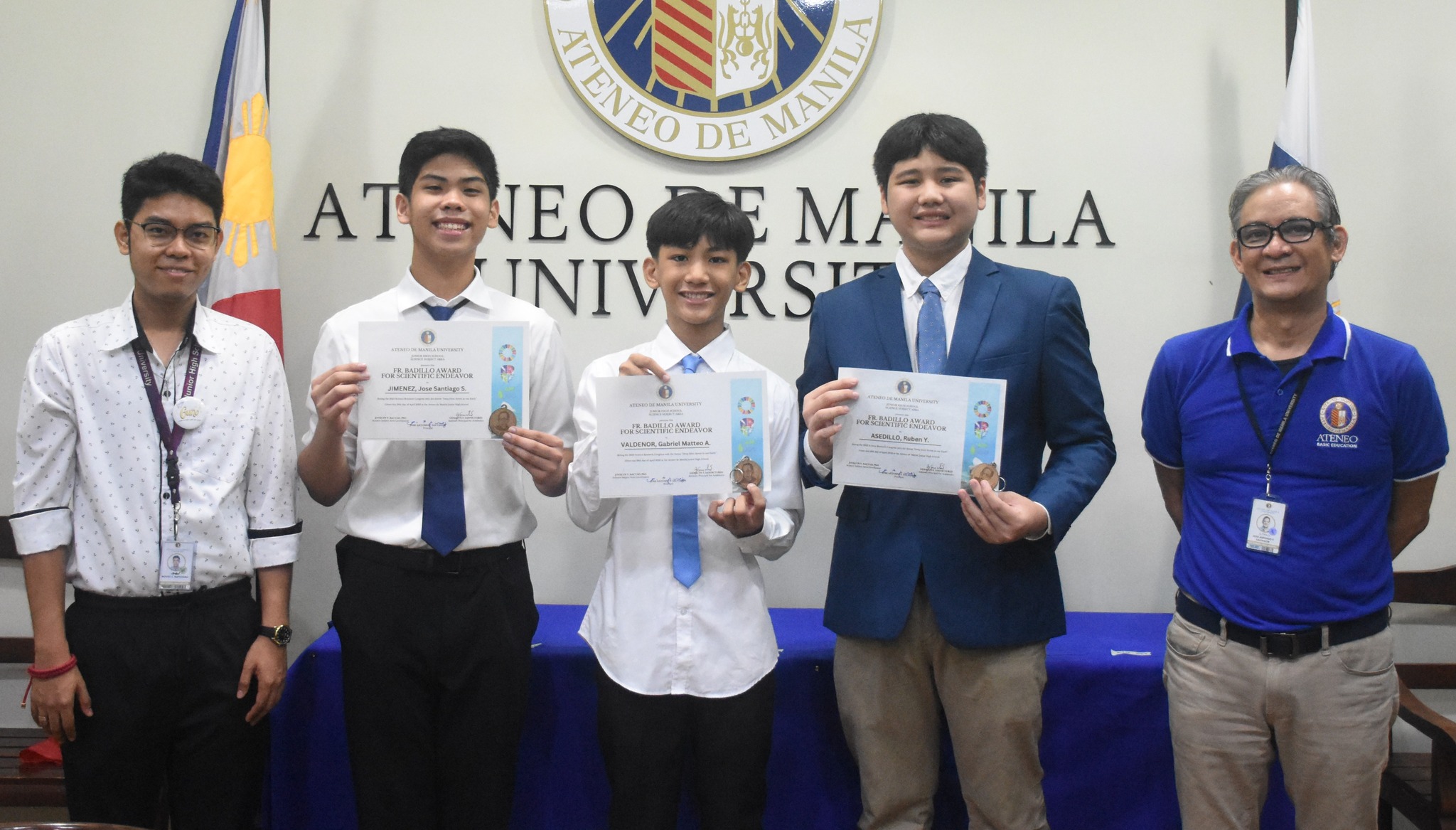 The Fr. Badillo awardees (from left): Noviel Natividad, Mao Jimenez, Matty Valdenor, Ben Asedillo, Jonny Salvador