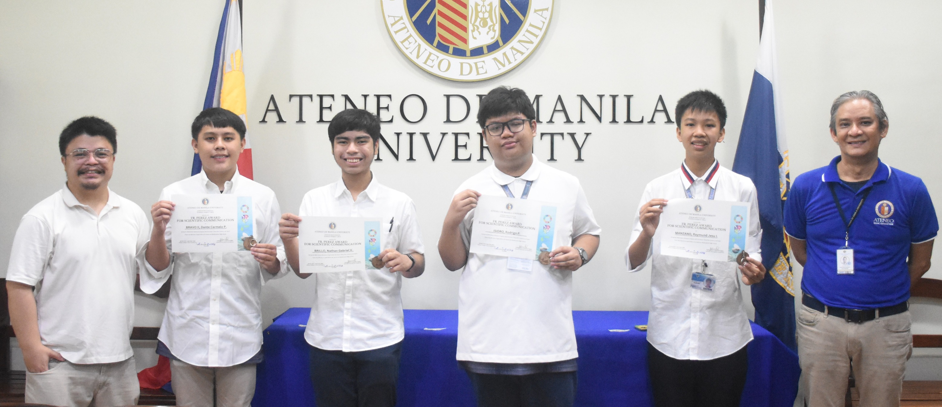 The Fr. Perez awardees (from left): Lavi Subang, Dante Bravo, Nathan Brillo, Drigo Isidro, Jesu Manzano, Jonny Salvador