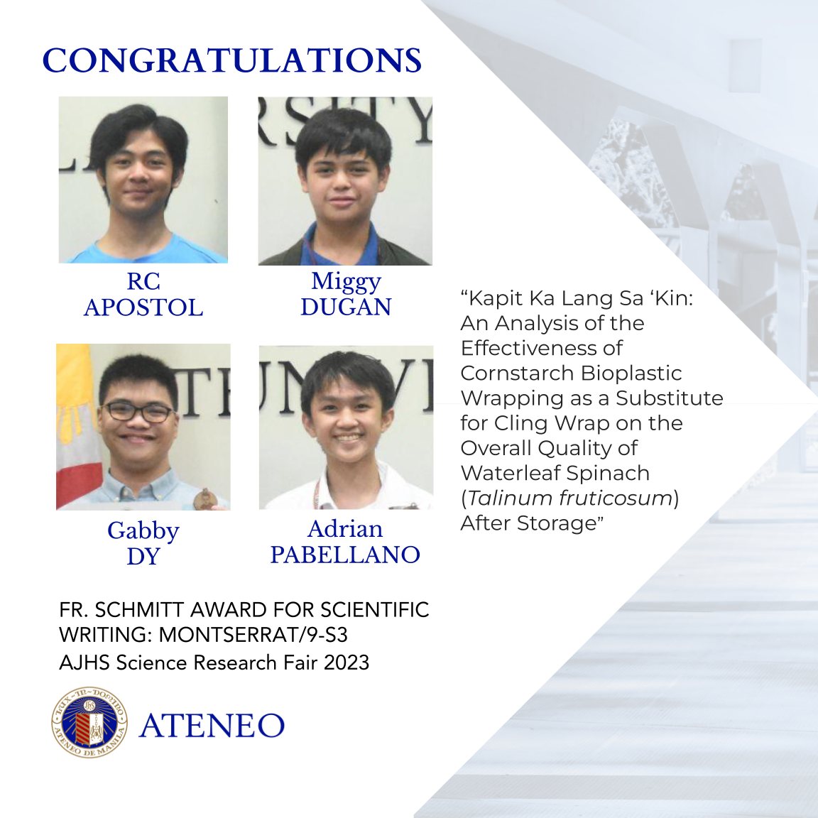 The Fr. Schmitt Award winners  