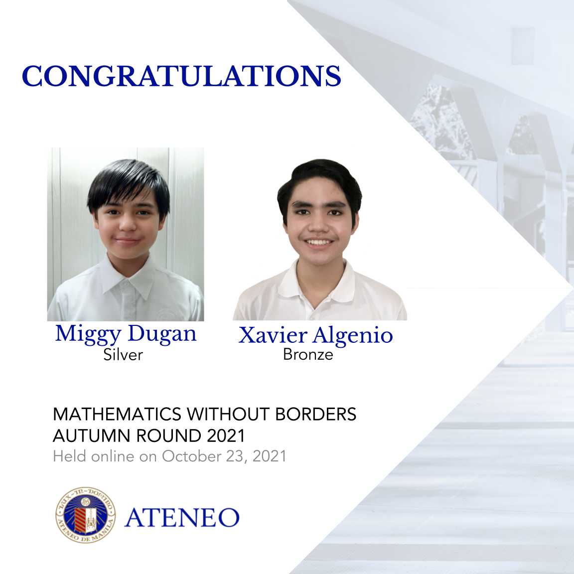 MWB Autumn Round awardees Miggy Dugan (left) and Xavier Algenio  