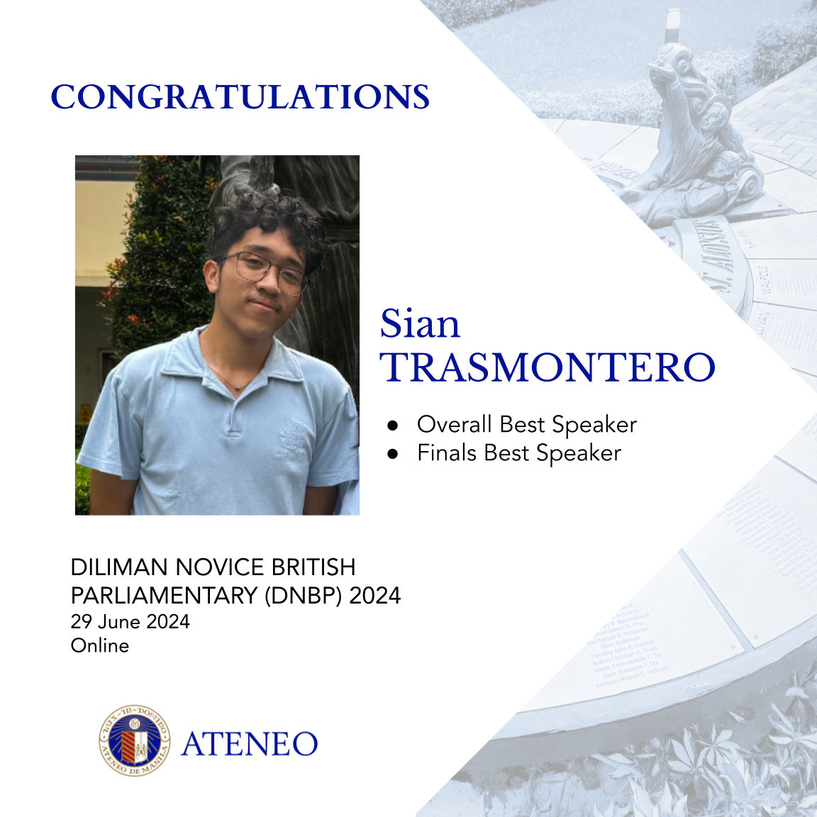 Sian Trasmontero overall best speaker and best finals speaker of DNBP 2024