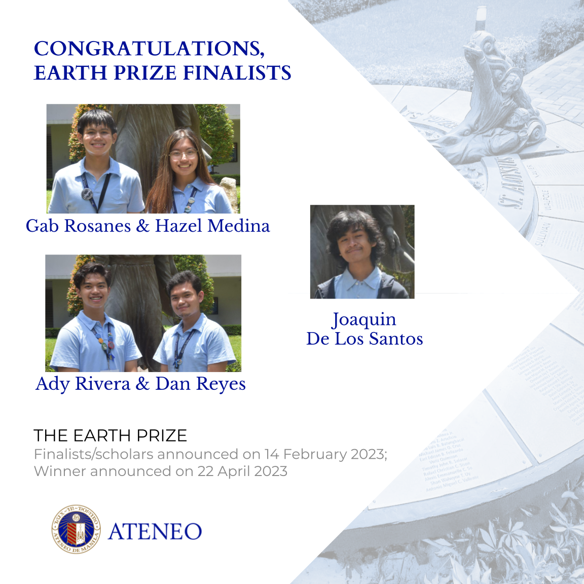 The Earth Prize scholars/finalists from the Ateneo de Manila SHS
