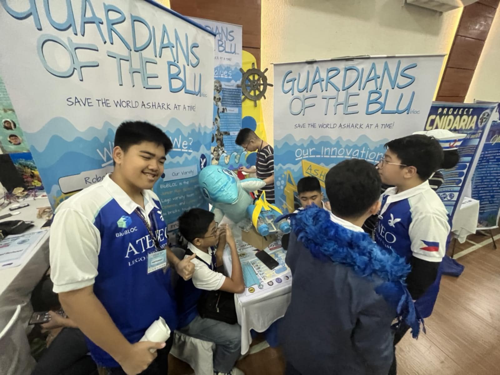 AJHS Innovation Project booth in Dr. Yanga’s Colleges (from left): Aidan Cabaya, Marcus Crisostomo, Sannie Pascua, Gavin Mallari, Daylight Ibay, Dylan Lim