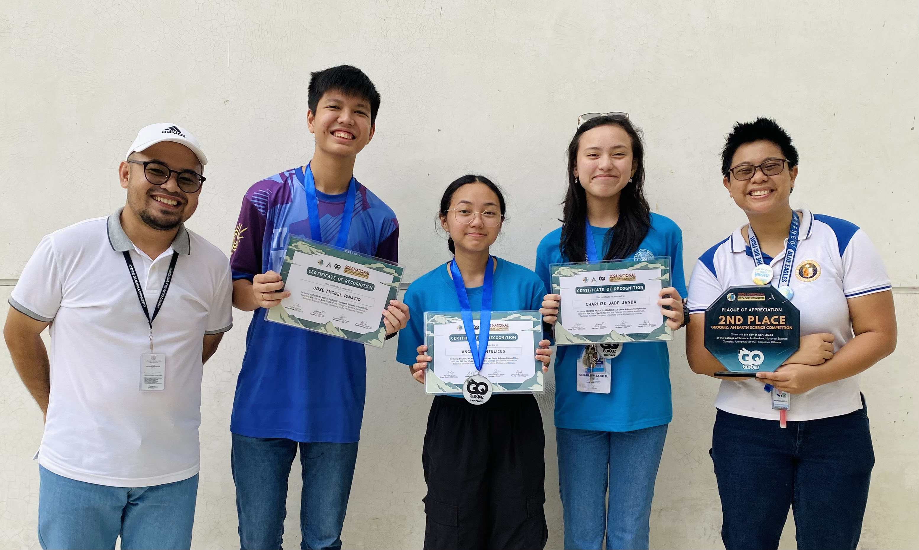 The coaches and silvers medalists of Ateneo Team B (from left): Cheo Crispino, Jose Ignacio, Angela Santileces, CJ Janda, Jeng Uy