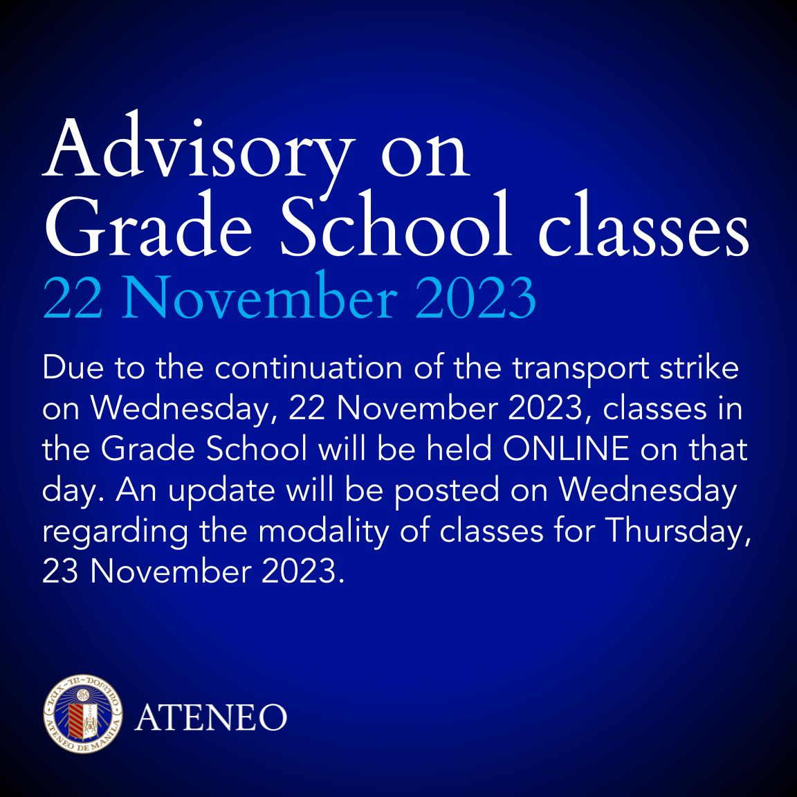 AGS classes will be ONLINE on 22 Nov 2023 