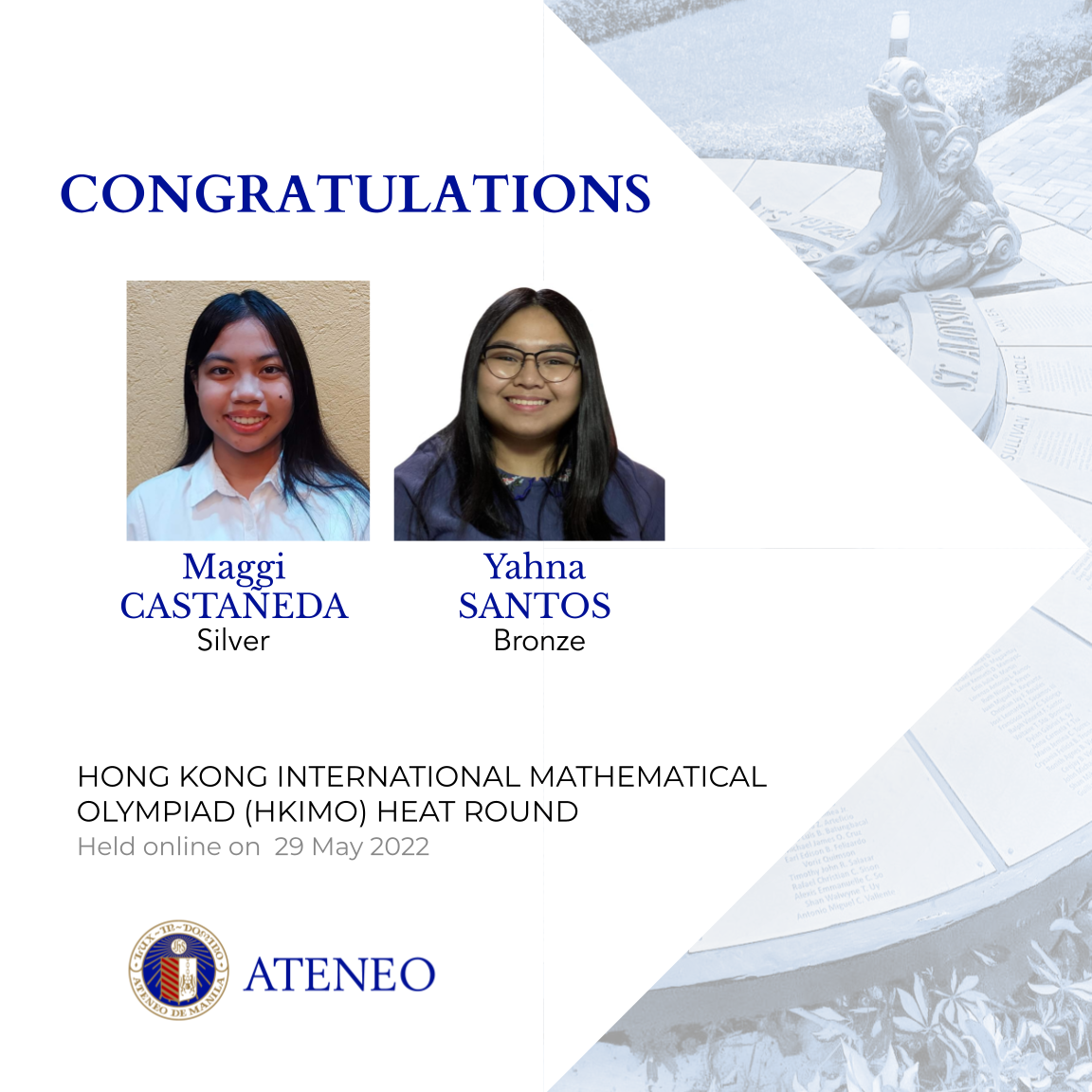HKIMO PH round awardees Maggi Castañeda (silver) and Yahna Santos (bronze)