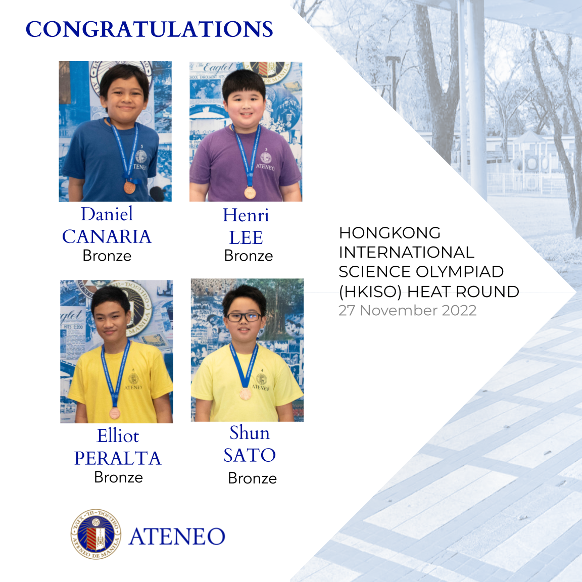 HKISO medalists Daniel Canaria, Henri Lee, Elliot Peralta, Shun Sato 