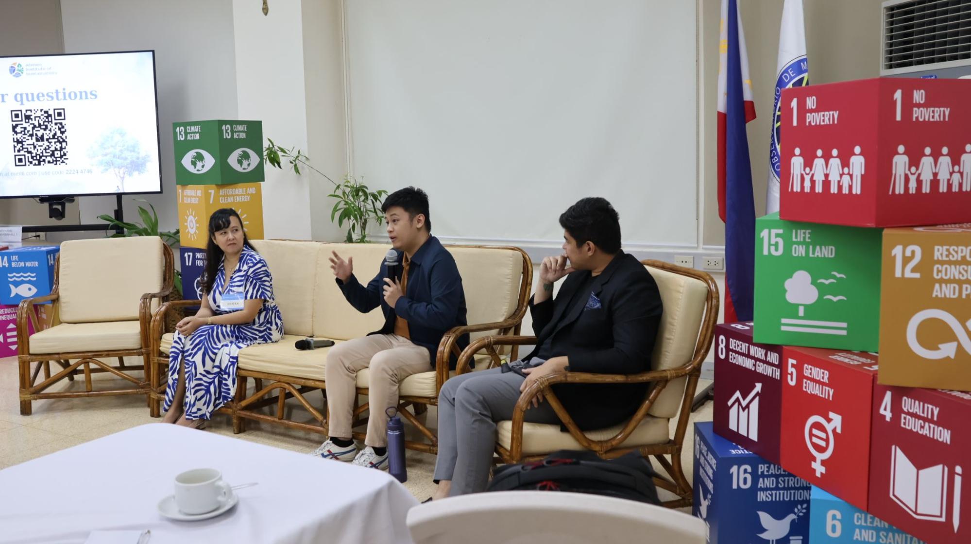 Panelists answer questions from the participants: Dr Charlotte Kendra Gotangco Gonzales (left), Atty Jayvy Gamboa (middle), Mr Jed Llanes (right). Photo by AIS.