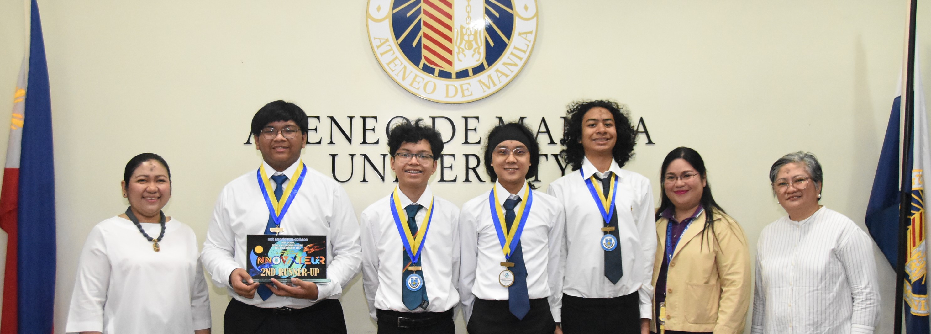 From left: Gen Sanvictores, Ken Orata, Simone Marucot, Aedan dela Rosa, Santi Cifra, Hana Garcia (coach), Malou Antonio  