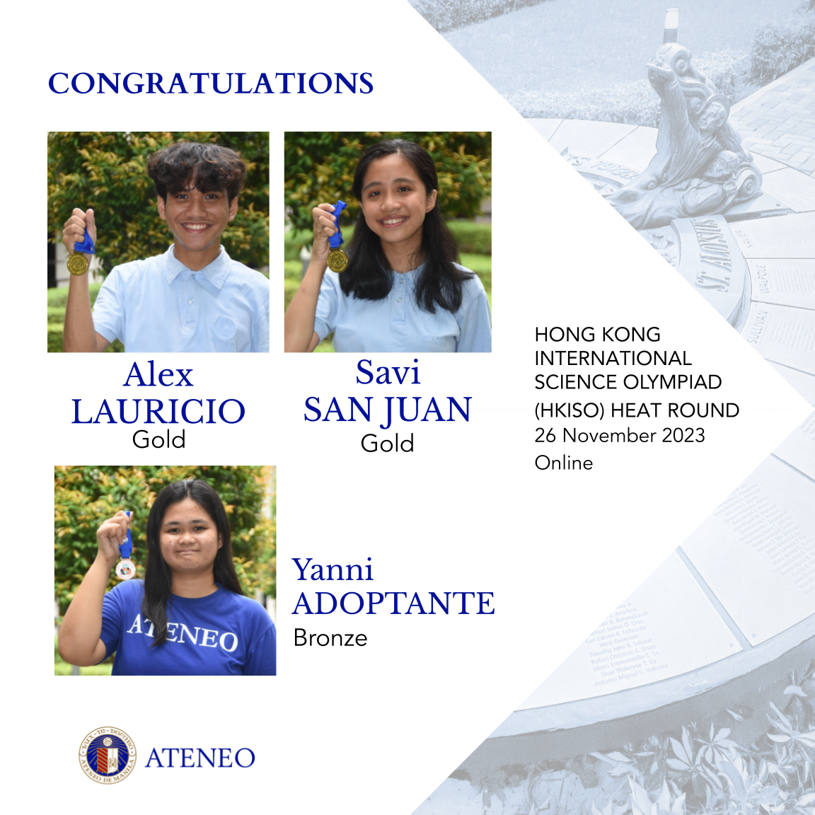 Ateneo SHS' HKISO PH round 2023 medalists