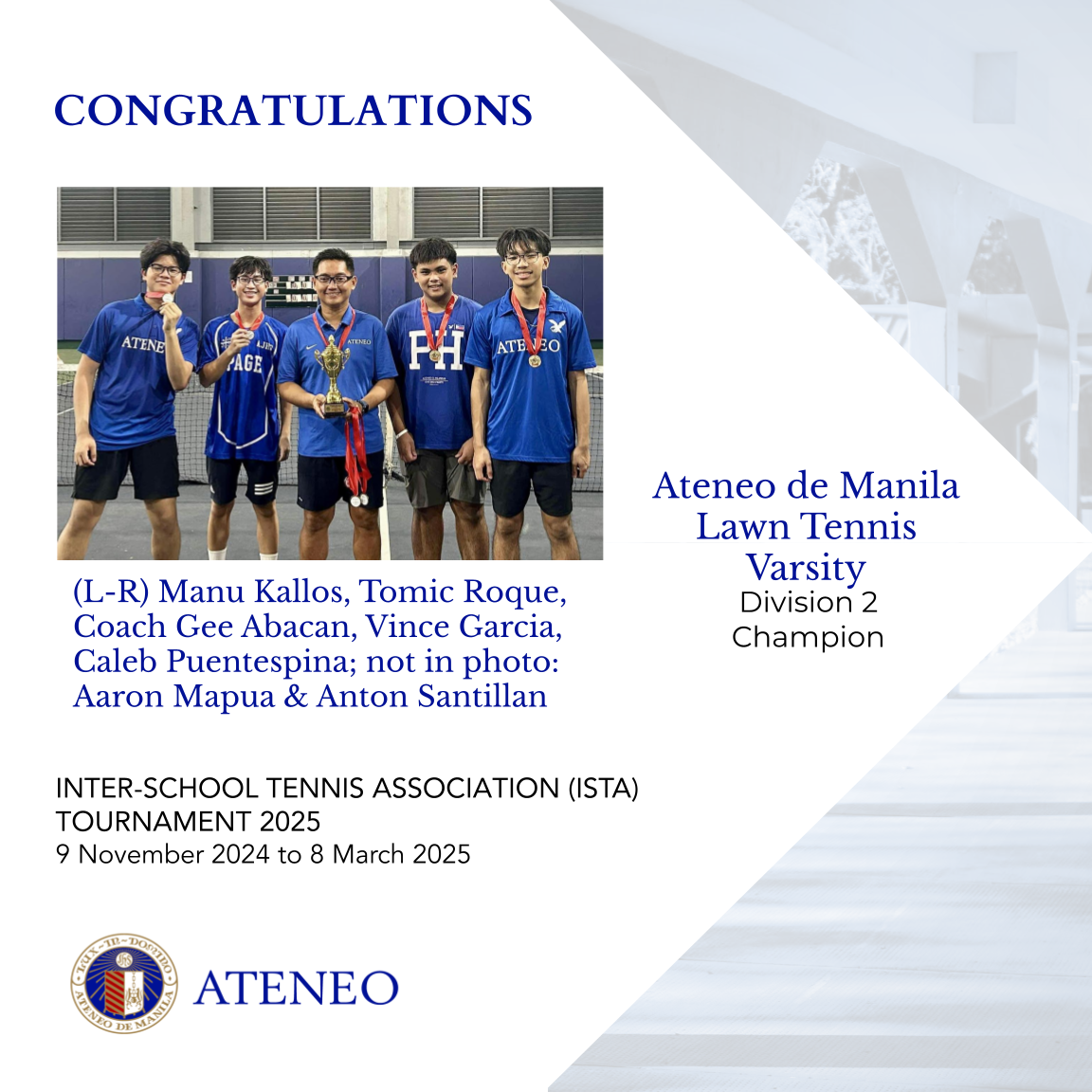 ISTA SHS Boys' Division 2 champions