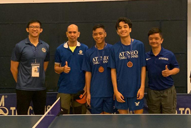 From left: Xavier official, Coach Leo Raymundo, Timothy Pachica, Ethan Peña-Reyes, coach Mihali Crisostomo