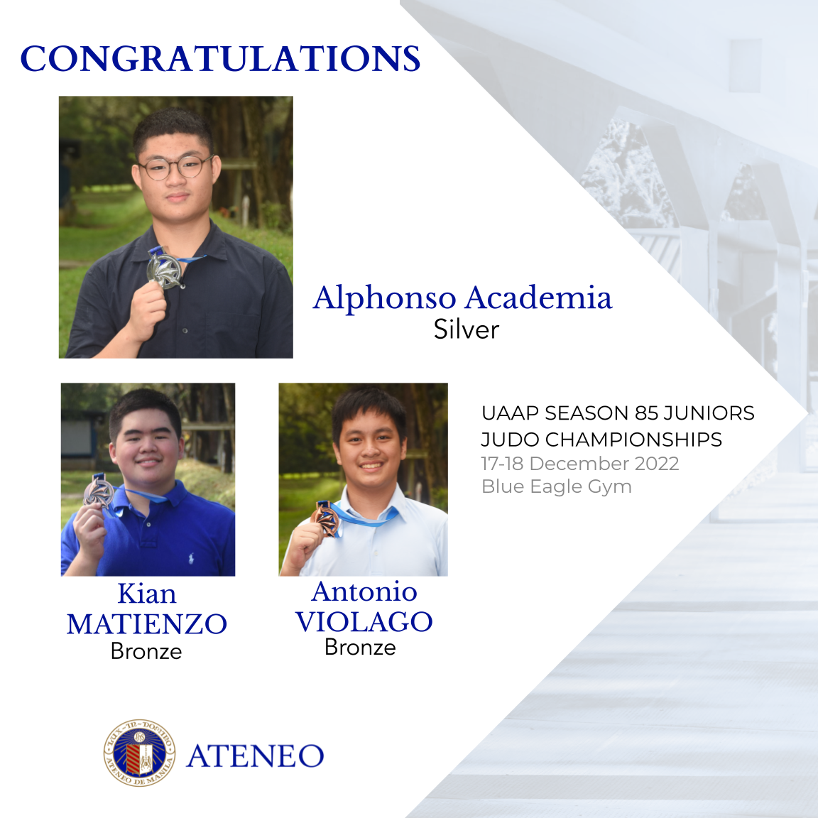 The AJHS medalists of the UAAP 85 junior judo championship