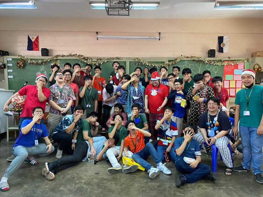 Posing for the class Christmas photo  