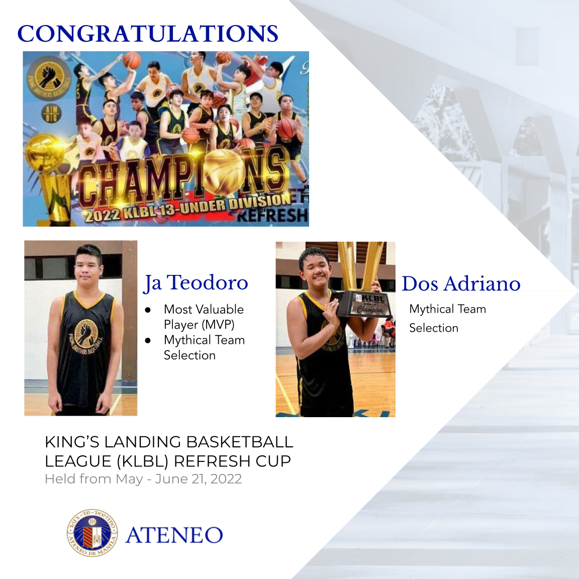 Individual achievement awardees Ja Teodoro and Dos Adriano