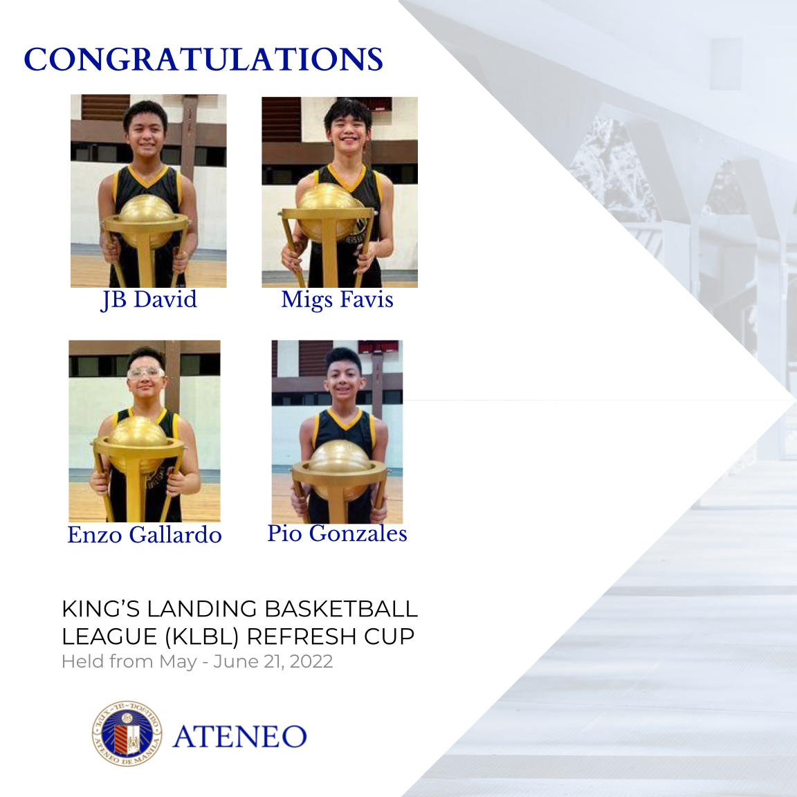 Clockwise from top left: JB David, Migs Favis, Pio Gonzales, Enzo Gallardo