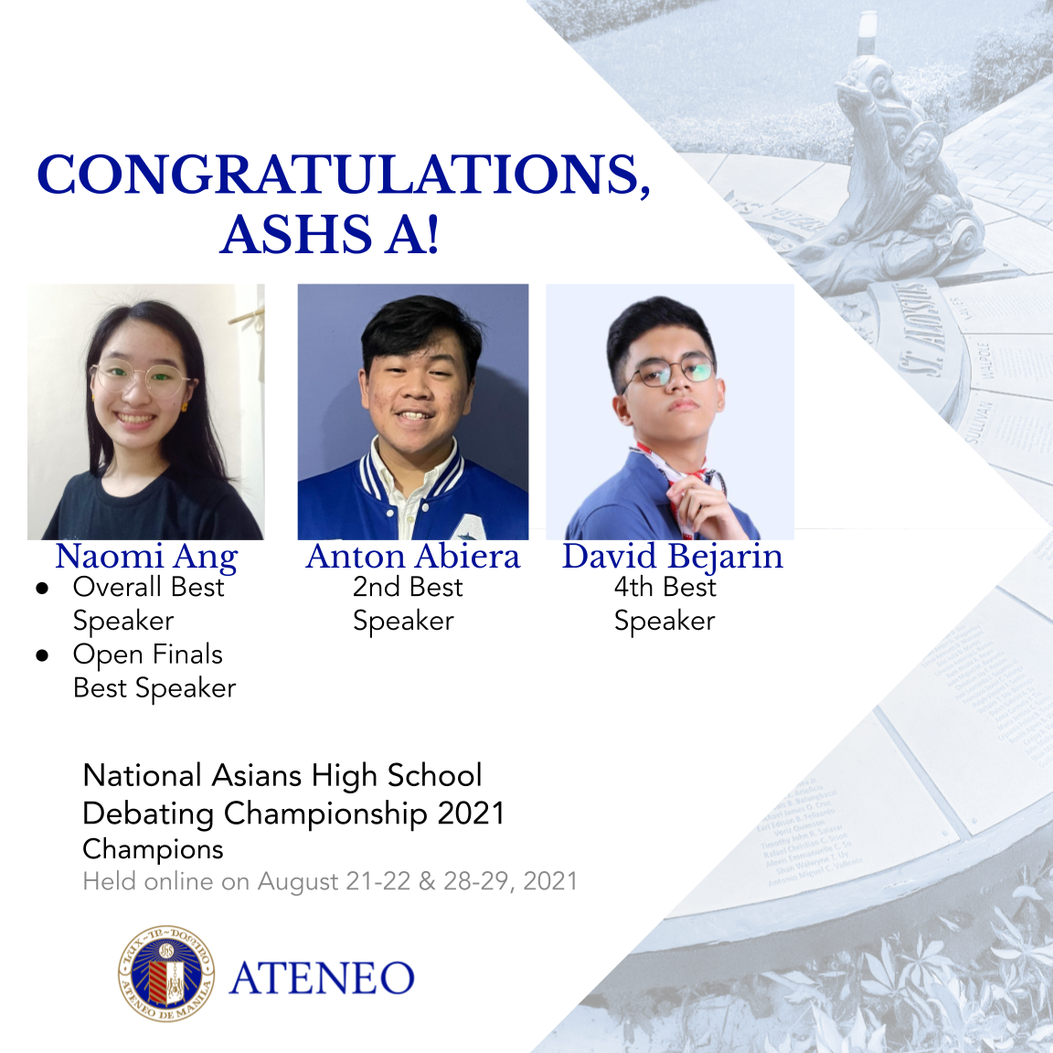 Naomi Ang, Anton Abiera, David Bejarin