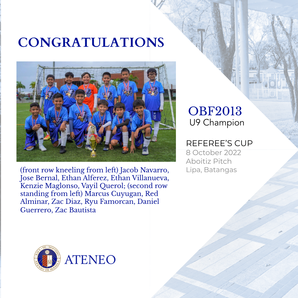 OBF2013 is U9 champion of the 2022 Referee’s Cup.