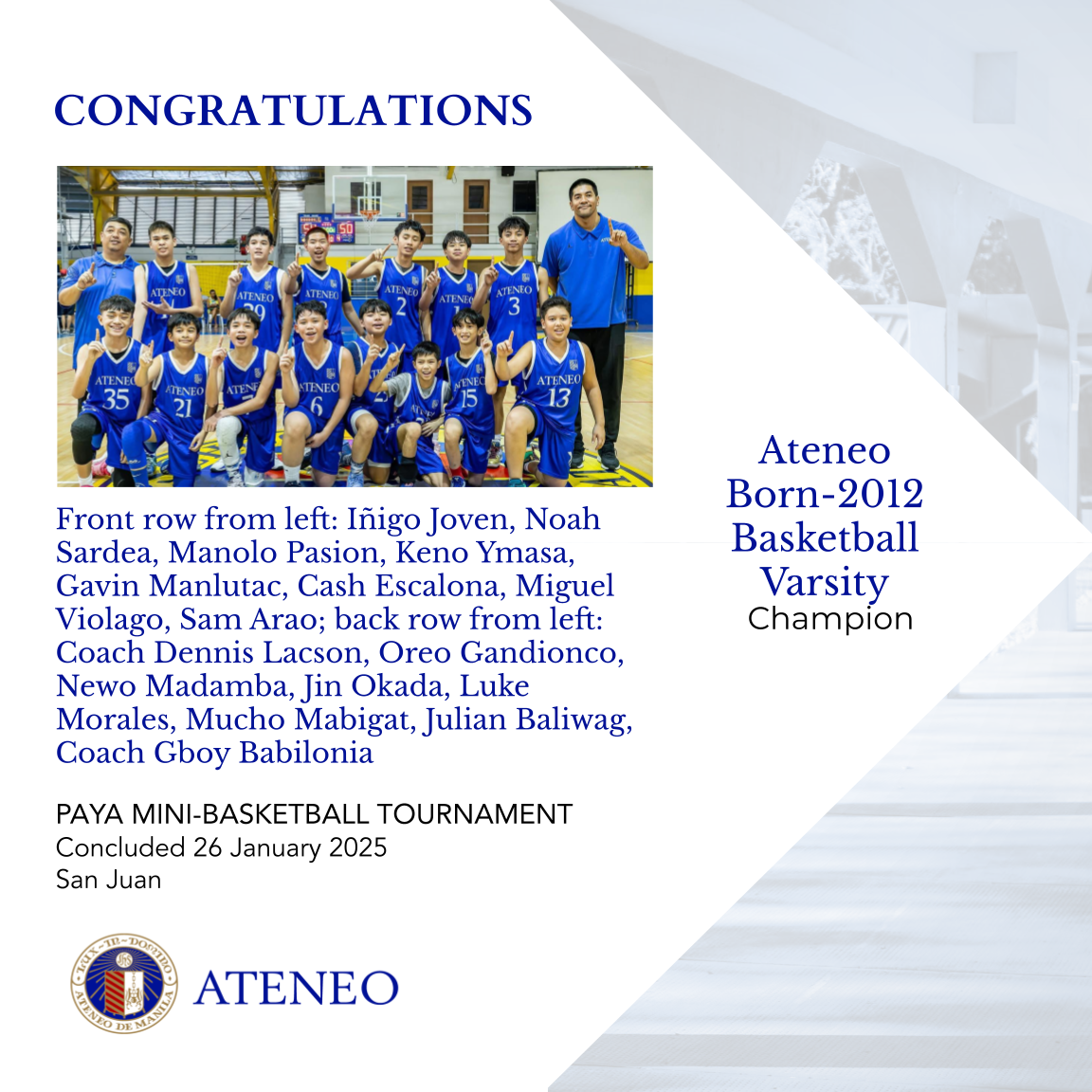 The PAYA Mini-Basketball Champions Born-2012