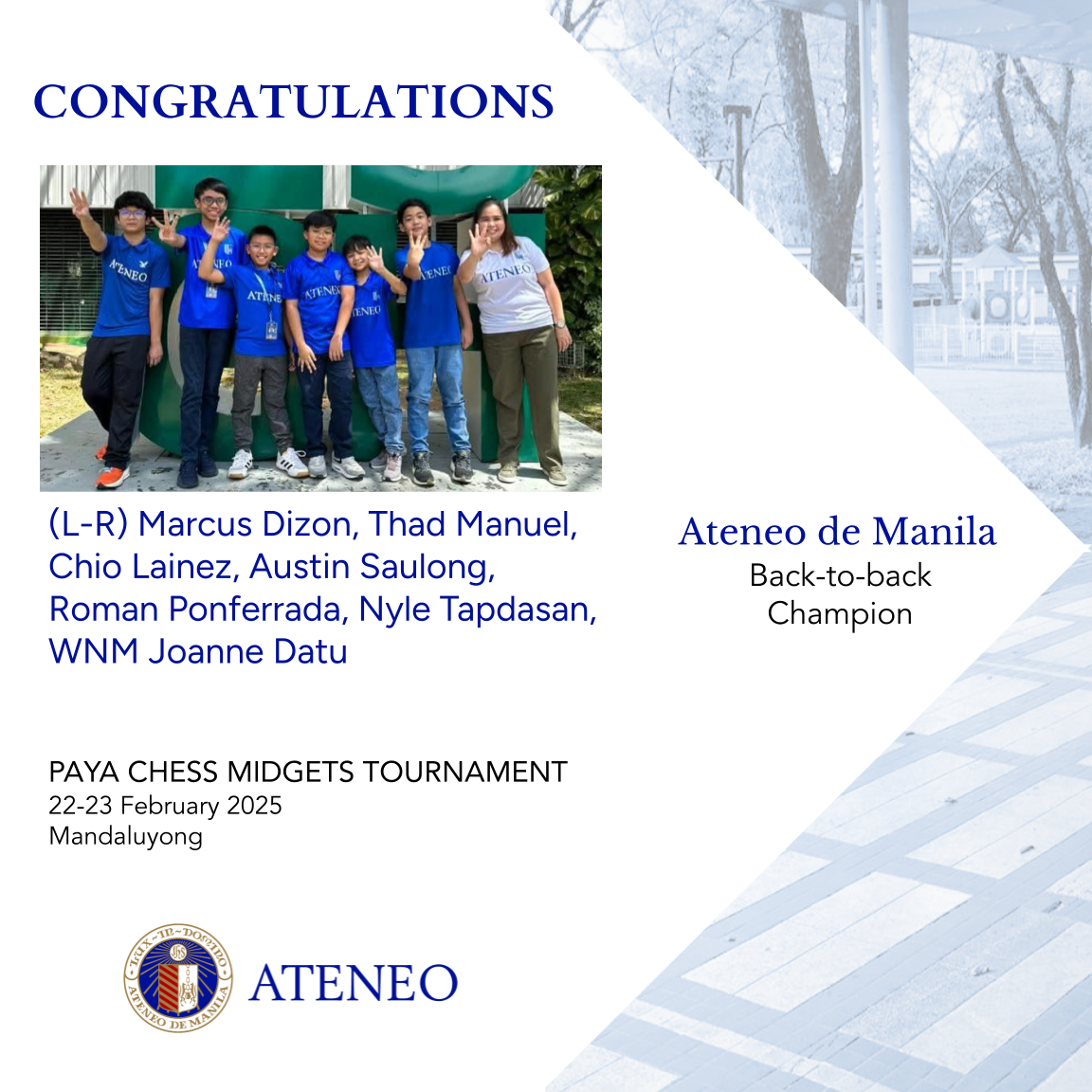 the PAYA Chess Midgets 2025 back-to-back champs 