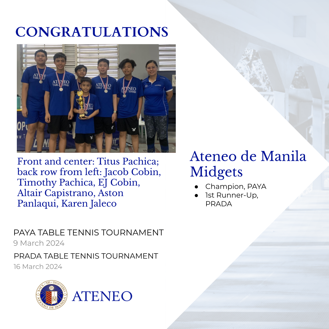 Ateneo's champion Midgets Table Tennis Team 