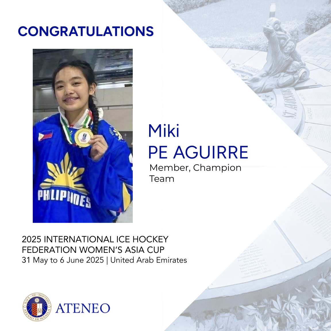 Miki Pe Aguirre of the champion PH Women's Ice Hockey Team