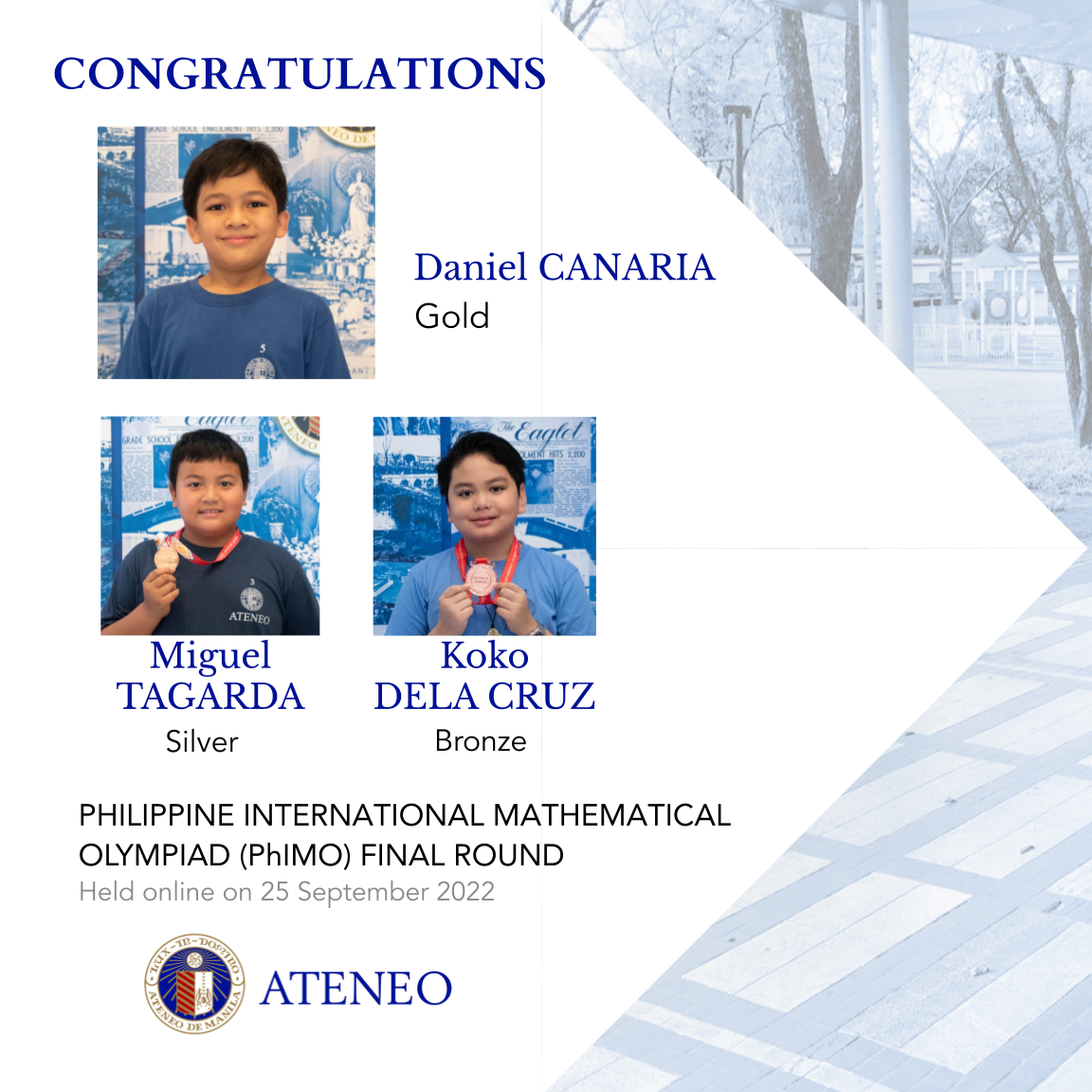 The AGS' three PhIMO Final Round medalists 