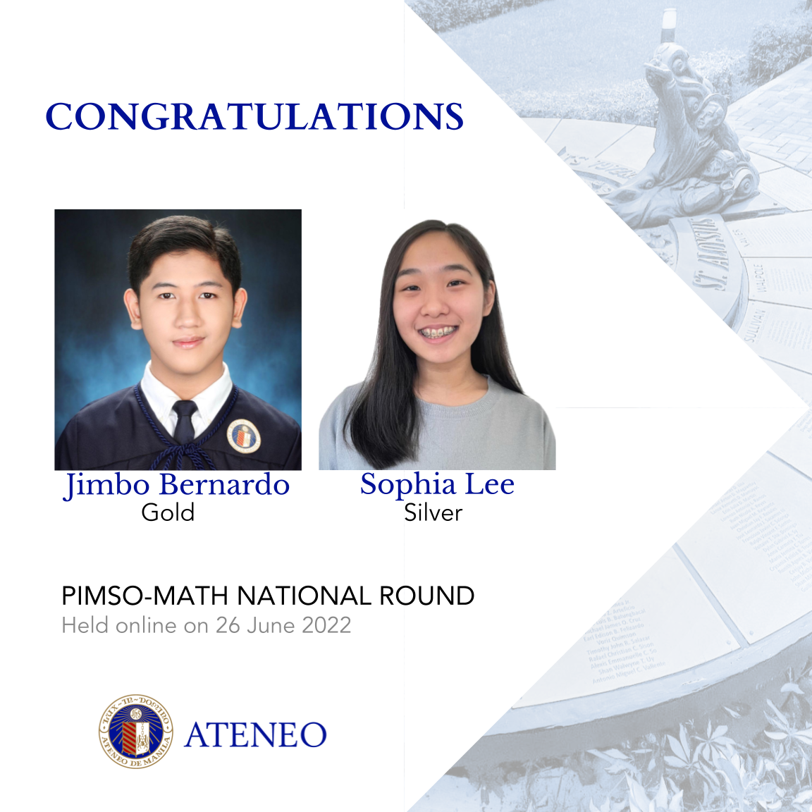 PIMSO-Math awardees Jimbo Bernardo and Sophia Lee