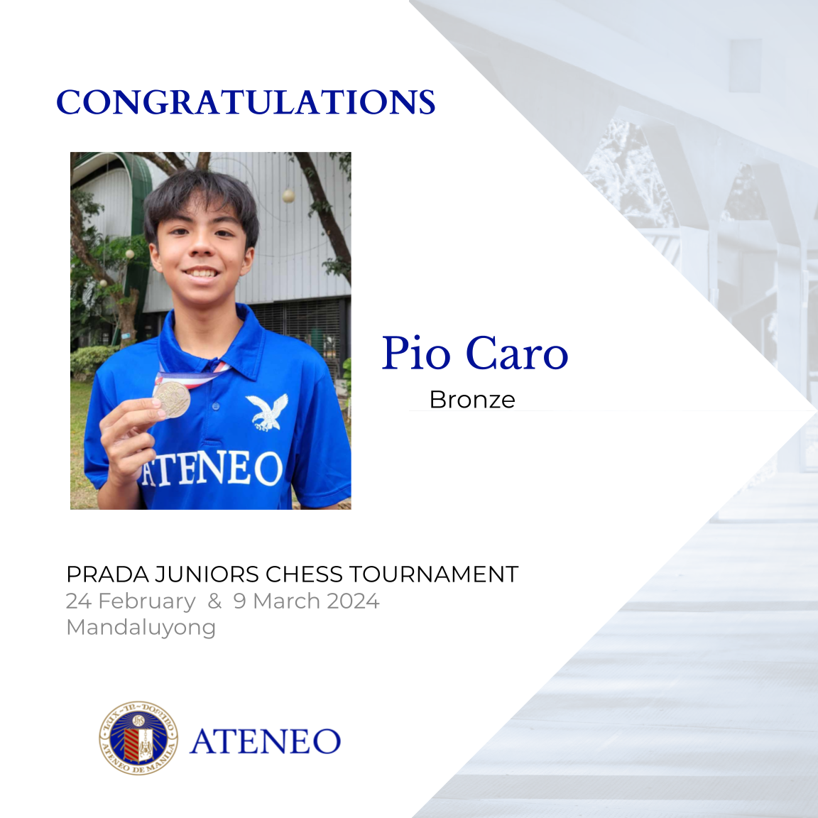 PRADA Juniors chess medalist Pio Caro 