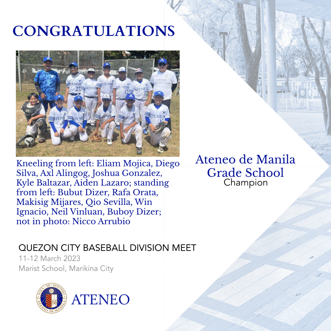 The Blue Eagles are QC baseball division meet champs