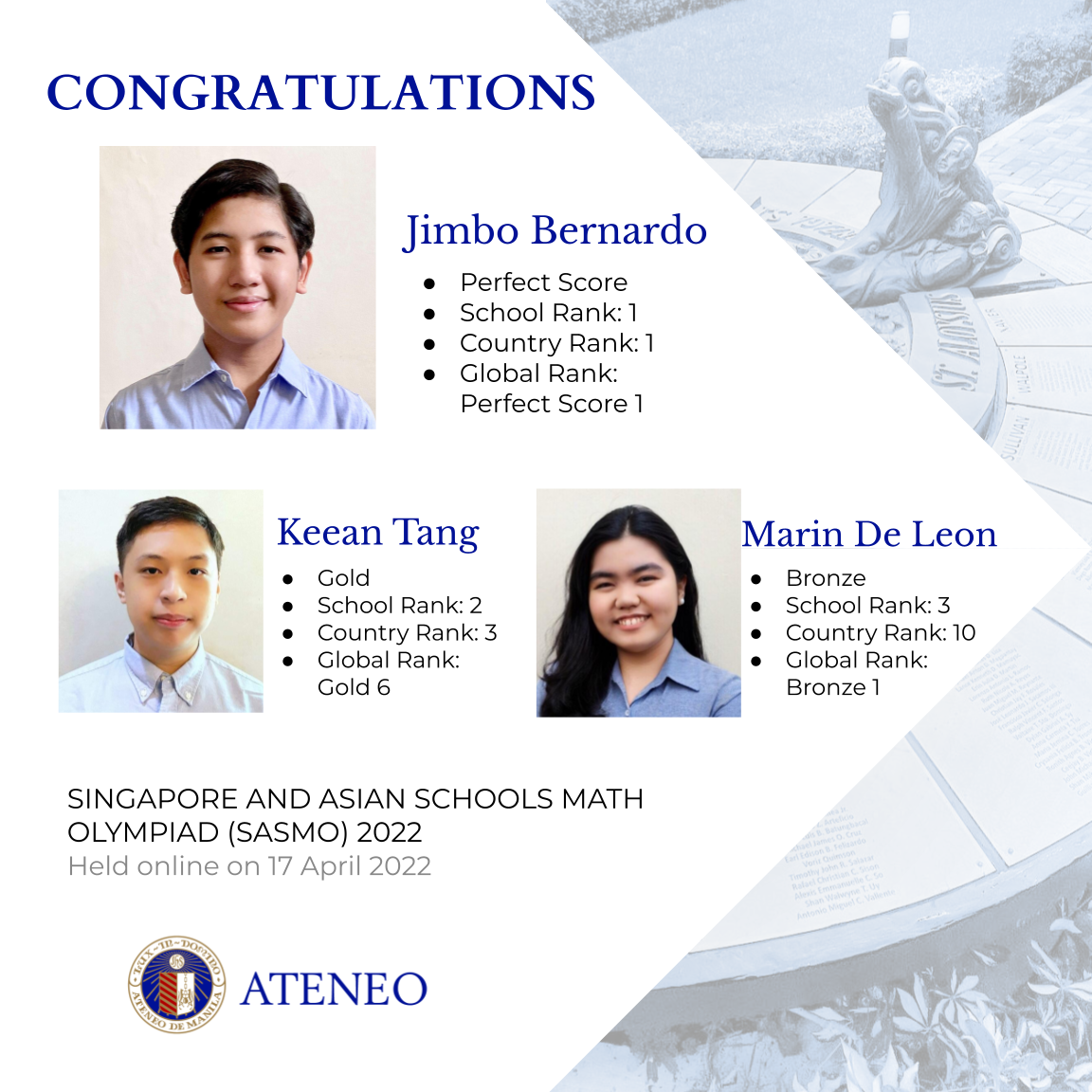 Jimbo Bernardo, Keean Tang, Marin De Leon