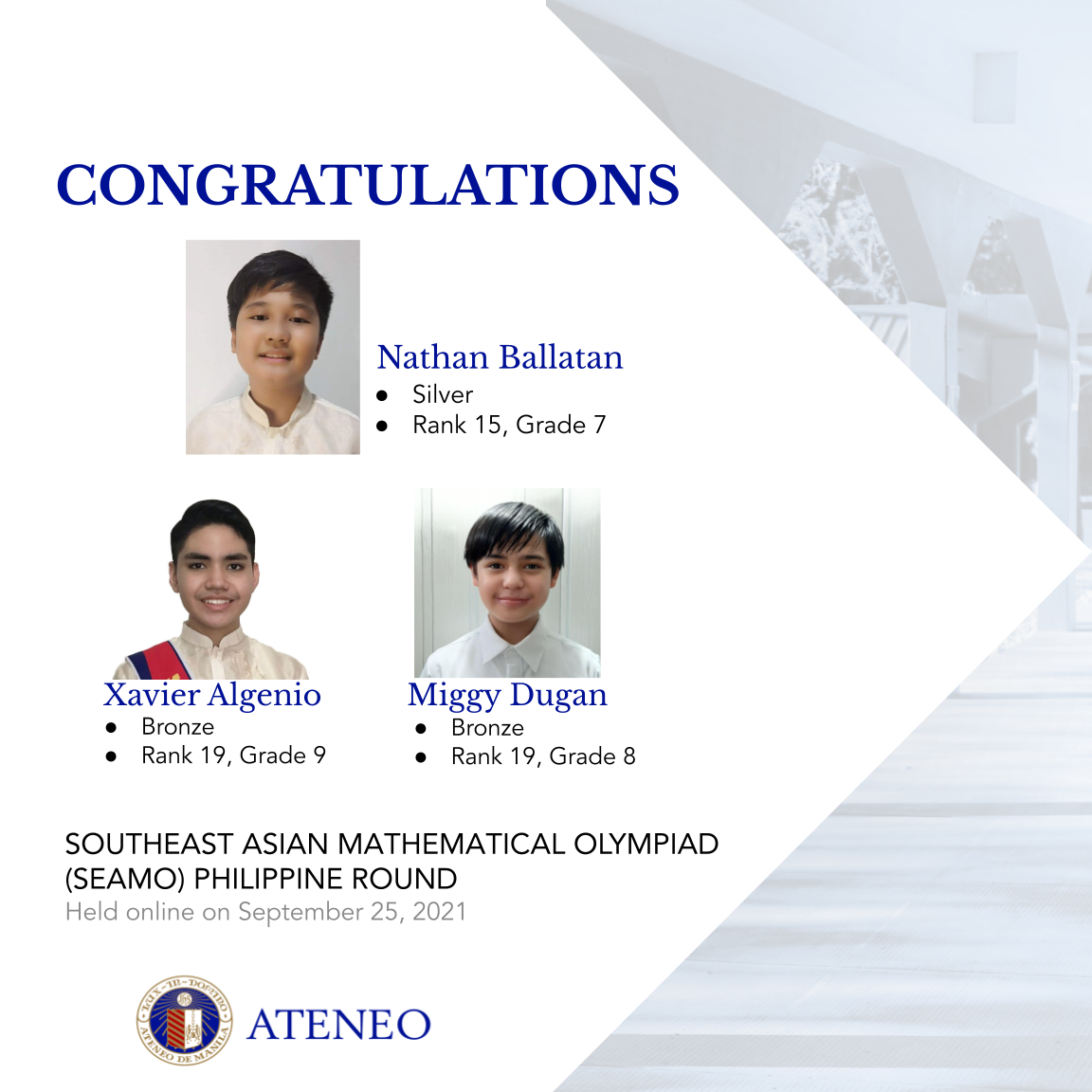 Nathan Ballatan, Xavier Algenio, Miggy Dugan 