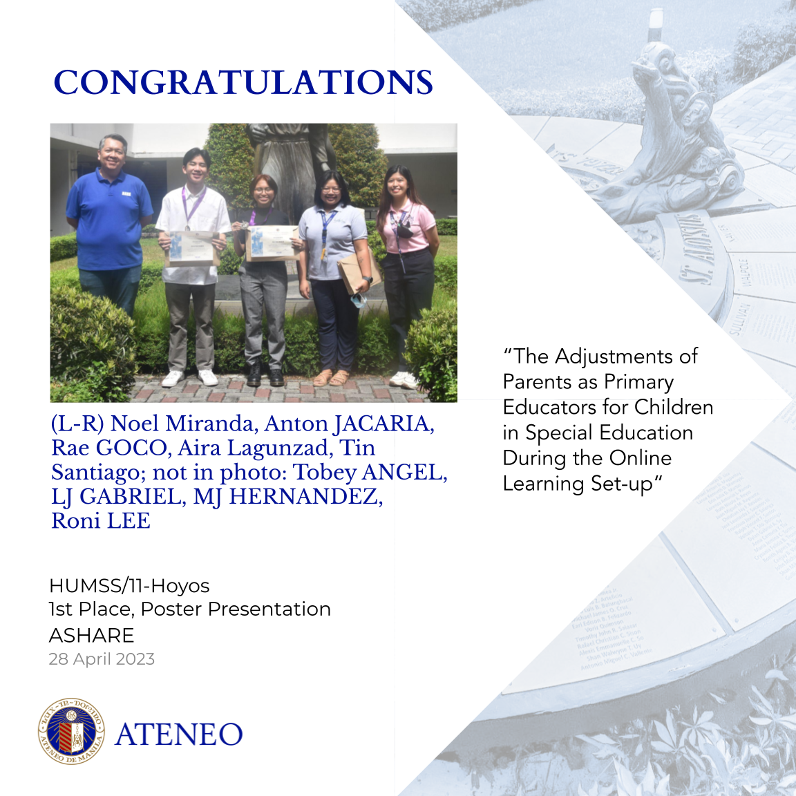 "The Adjustments of Parents as Primary Educators for Children in Special Education during the Online Learning Setup" by Angel, Gabriel, Goco, Hernandez, Jacaria, and Lee