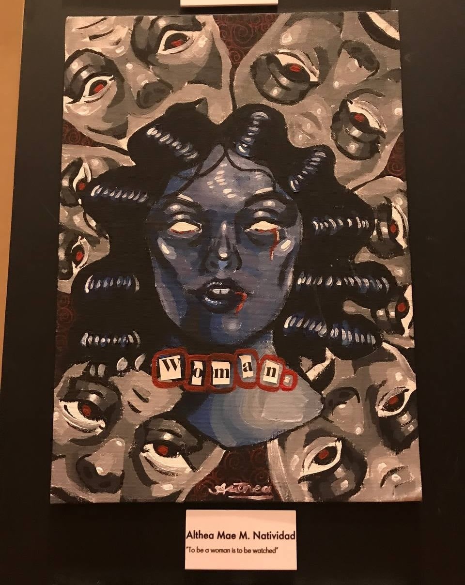 "To Be A Woman Is To Be Watched" by Thea Natividad on display at the National Museum of the Philippines in July 2024