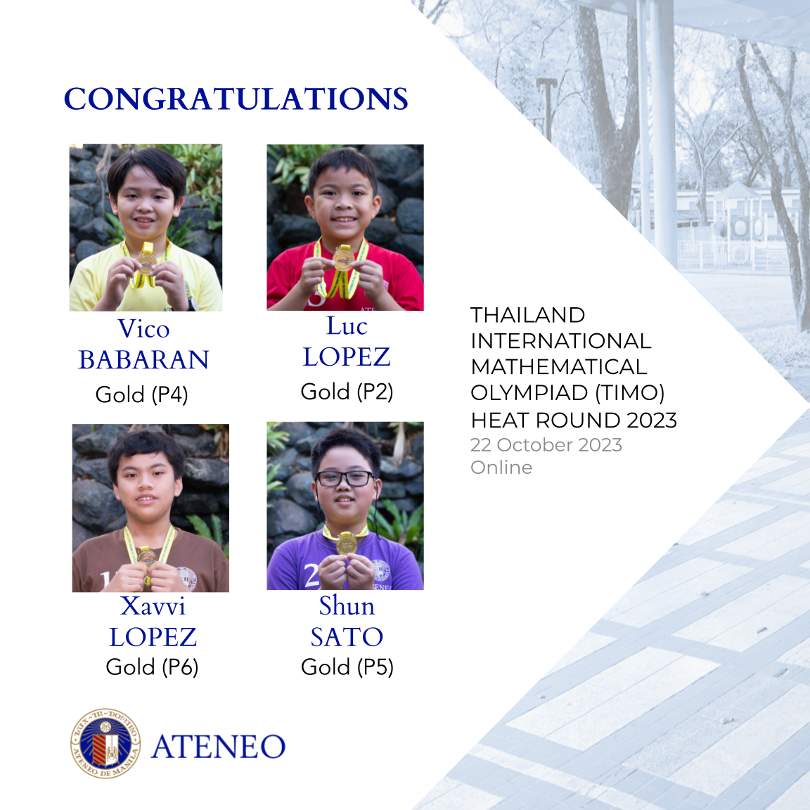 TIMO heat round gold medalists