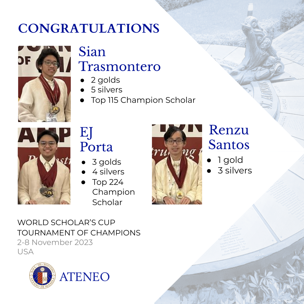 ASHS scholars EJ Porta, Sian Trasmontero, Renzu Santos