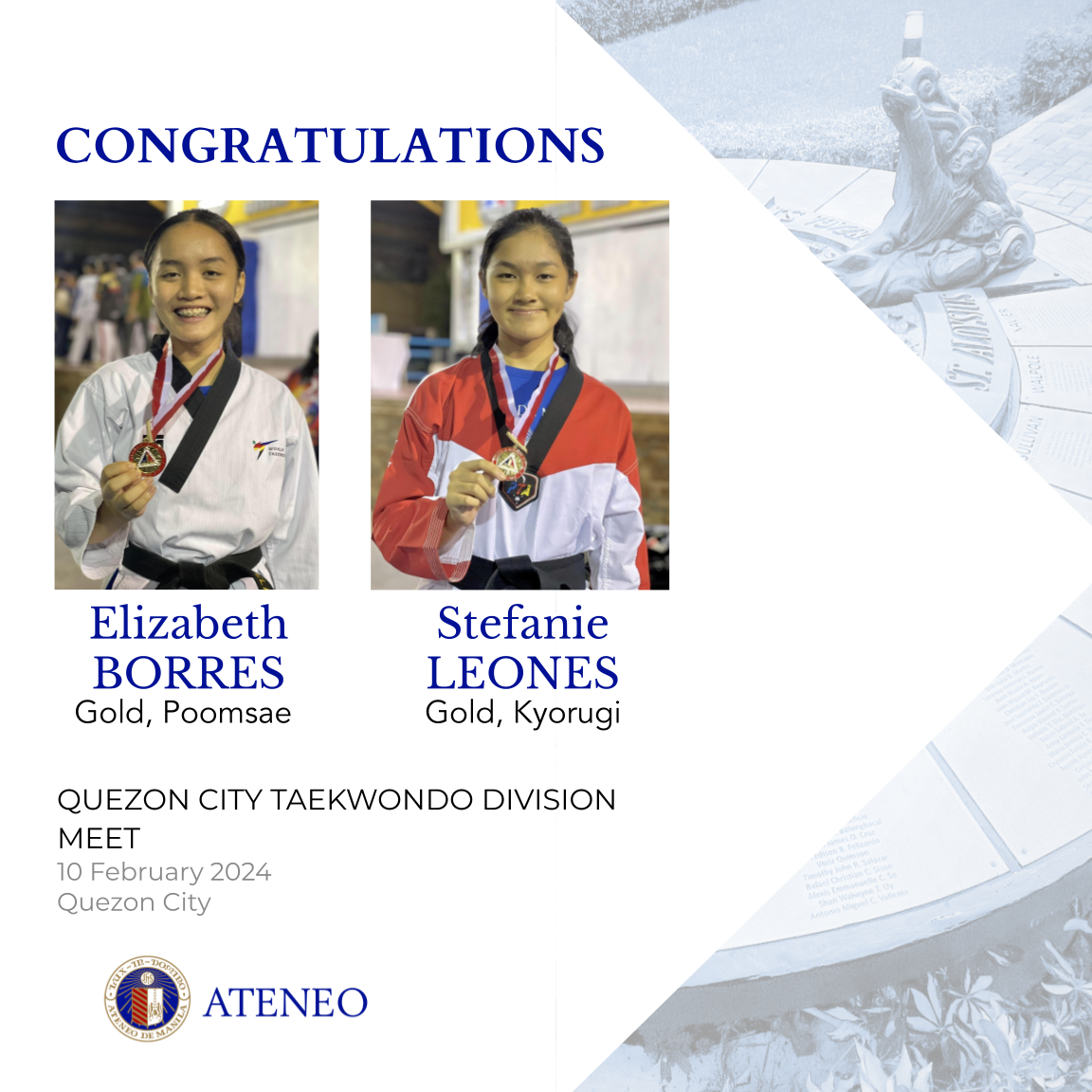 Gold medalists Elizabeth Borres and Stefanie Leones