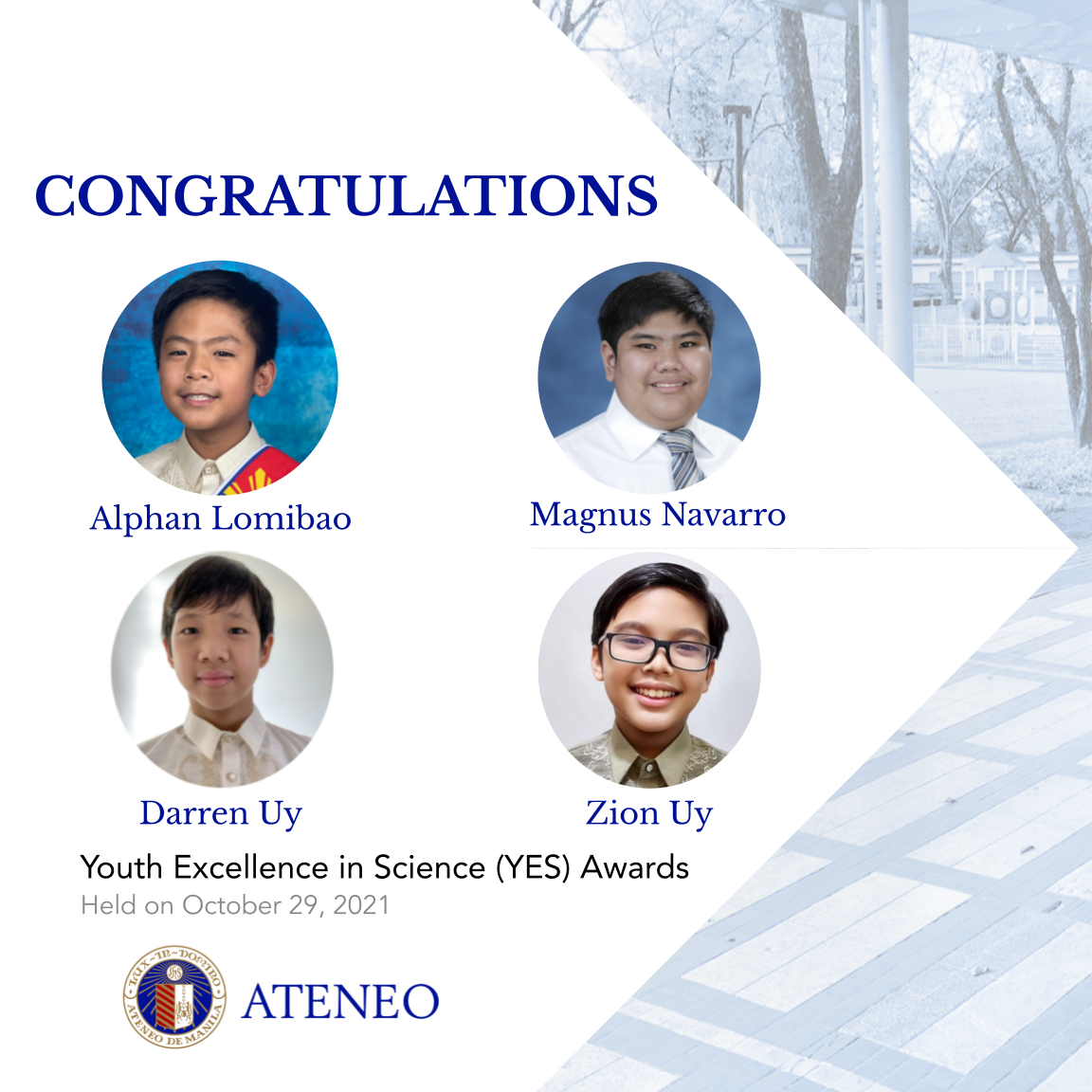 YES awardees Alphan Lomibao, Magnus Navarro, Darren Uy, and Zion Uy