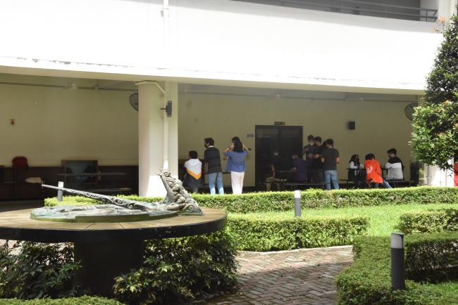 Grade 11 students near the St. Gonzaga courtyard 