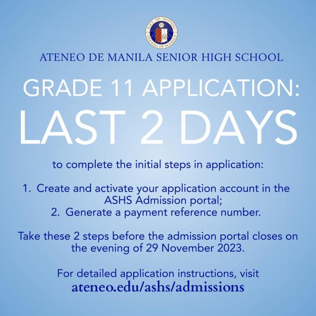 Last 2 days to open an SHS application account