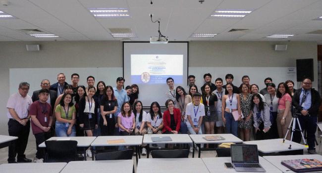 Students and faculty with H E Ambassador Beaufils after her talk
