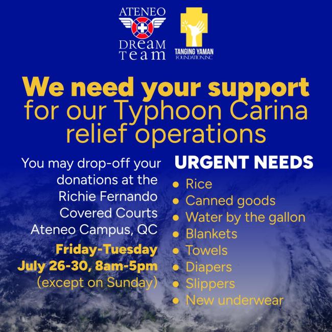 Call for support for Typhoon Carina relief operations