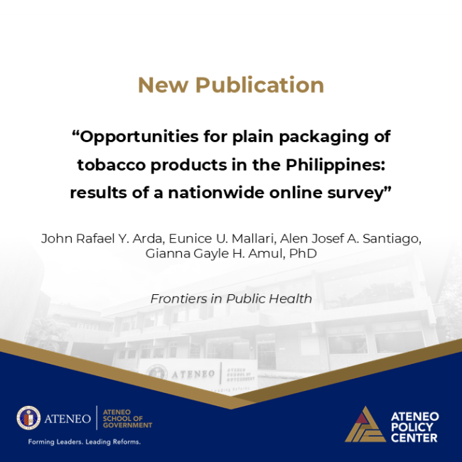 ASOG publishes study titled “Opportunities for plain packaging of tobacco products in the Philippines: results of a nationwide online survey”